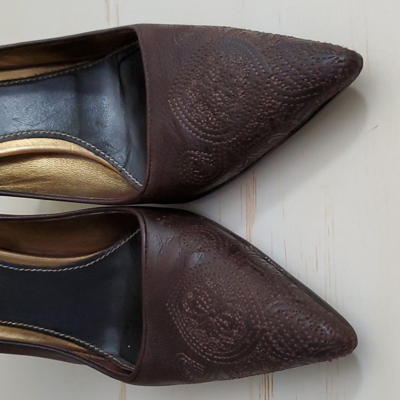 Prada | Vintage Brown Leather Embroidered Pumps Sz 37 - Picture 3 of 9
